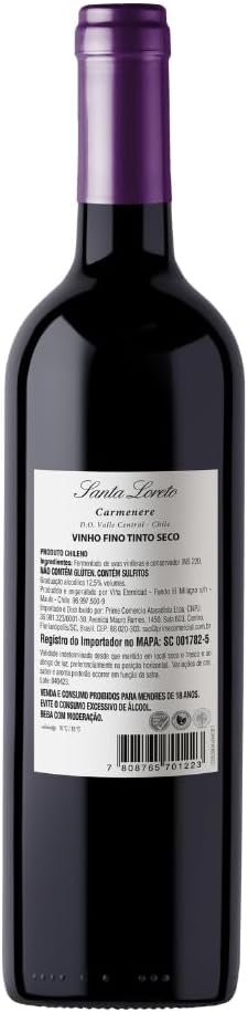 Vinho Fino Tinto Chileno Santa Loreto Varietal Carmenere 750ml - Imagem 3