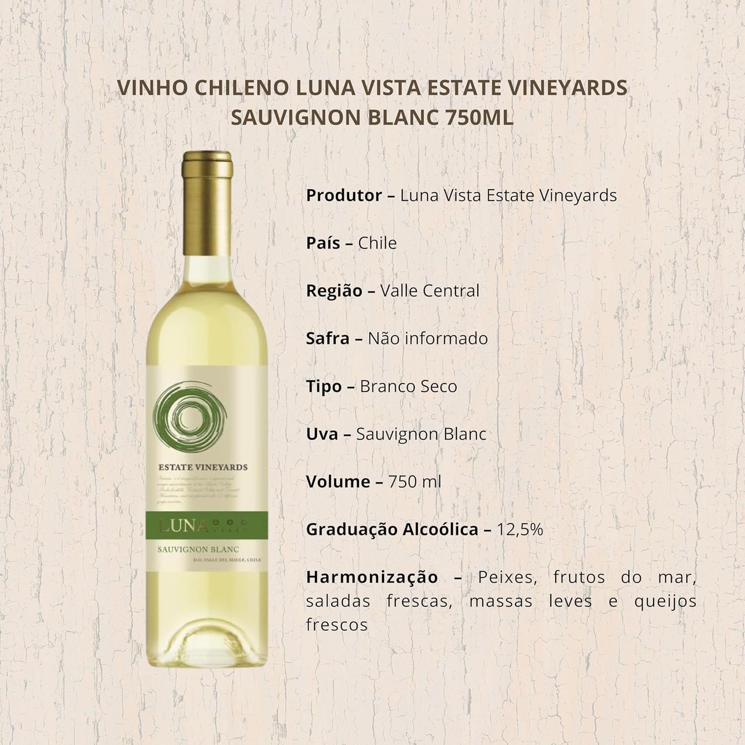 Vinho Chileno Luna Vista Estate Vineyards Sauvignon Blanc 750ml - Imagem 4